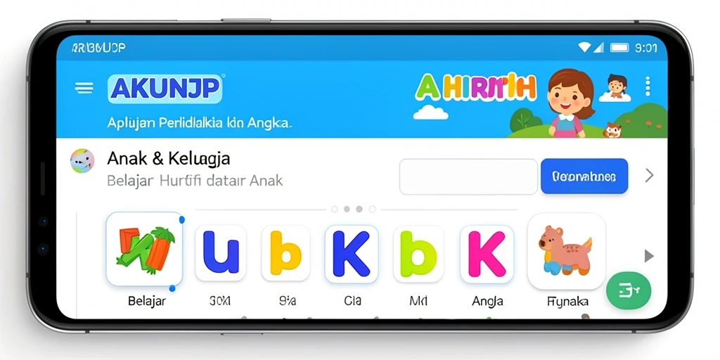 Antarmuka aplikasi AKUNJP yang menarik dan edukatif.