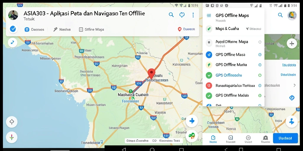 Antarmuka pengguna ASIA303 dengan fitur navigasi peta offline.