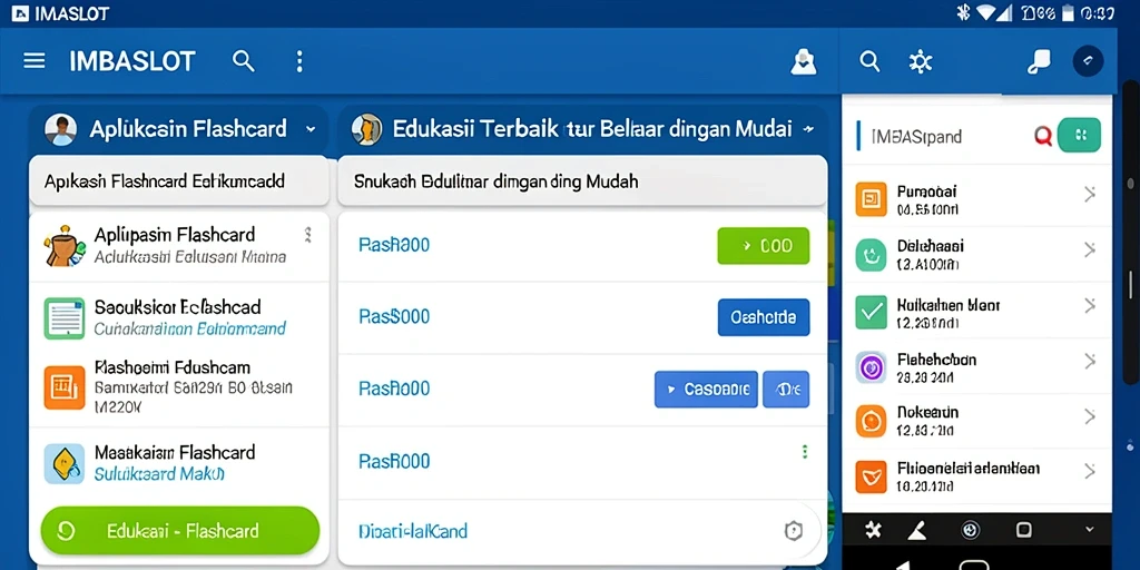 Screenshot antarmuka utama IMBASLOT menampilkan fitur Flashcard yang interaktif.