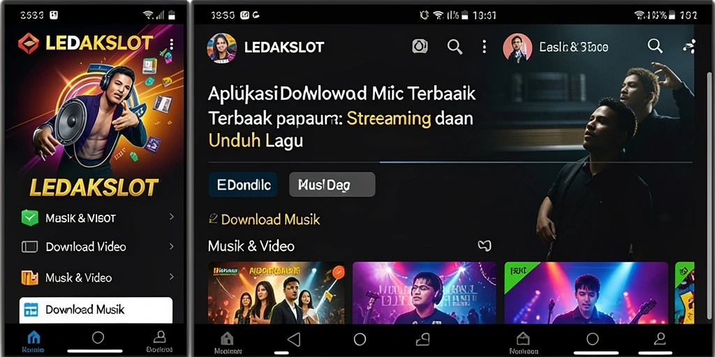 Tampilan antarmuka pengguna LEDAKSLOT saat mengunduh lagu.