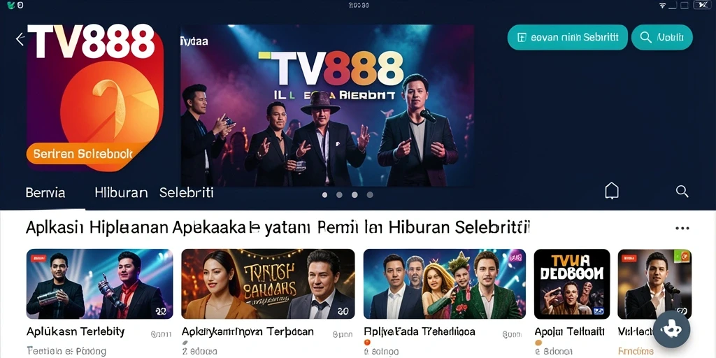 Antarmuka pengguna TV888 dengan berbagai berita selebriti terbaru.